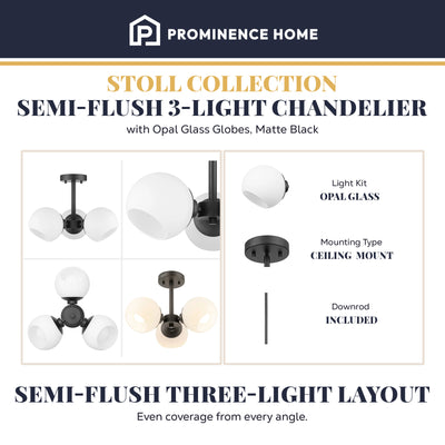 Prominence Home Stoll Semi-Flush 3-Light Chandelier with Opal Glass (Open Box)