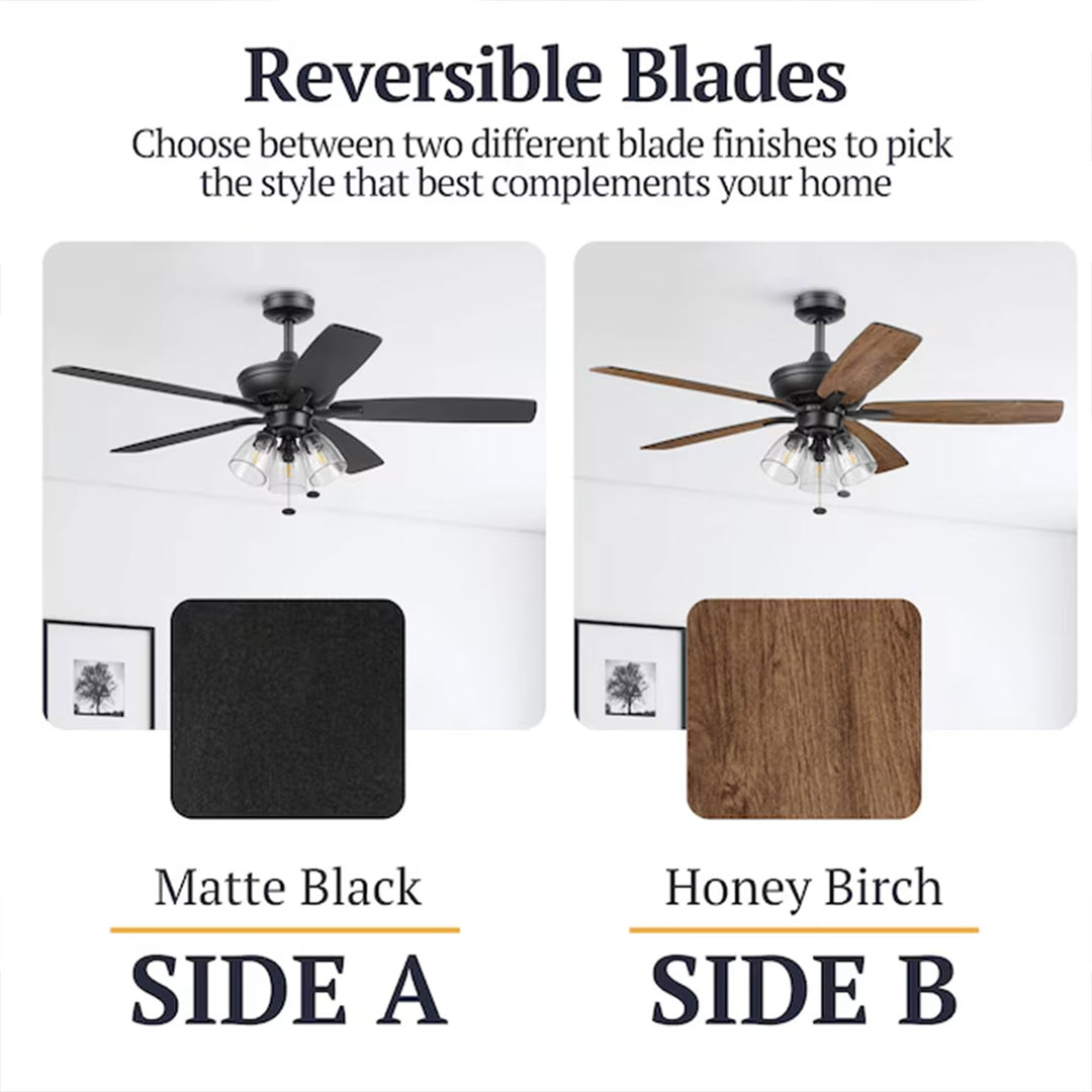 Prominence Home Glenmont 52" Indoor LED Ceiling Fan with Pull Chain, Matte Black