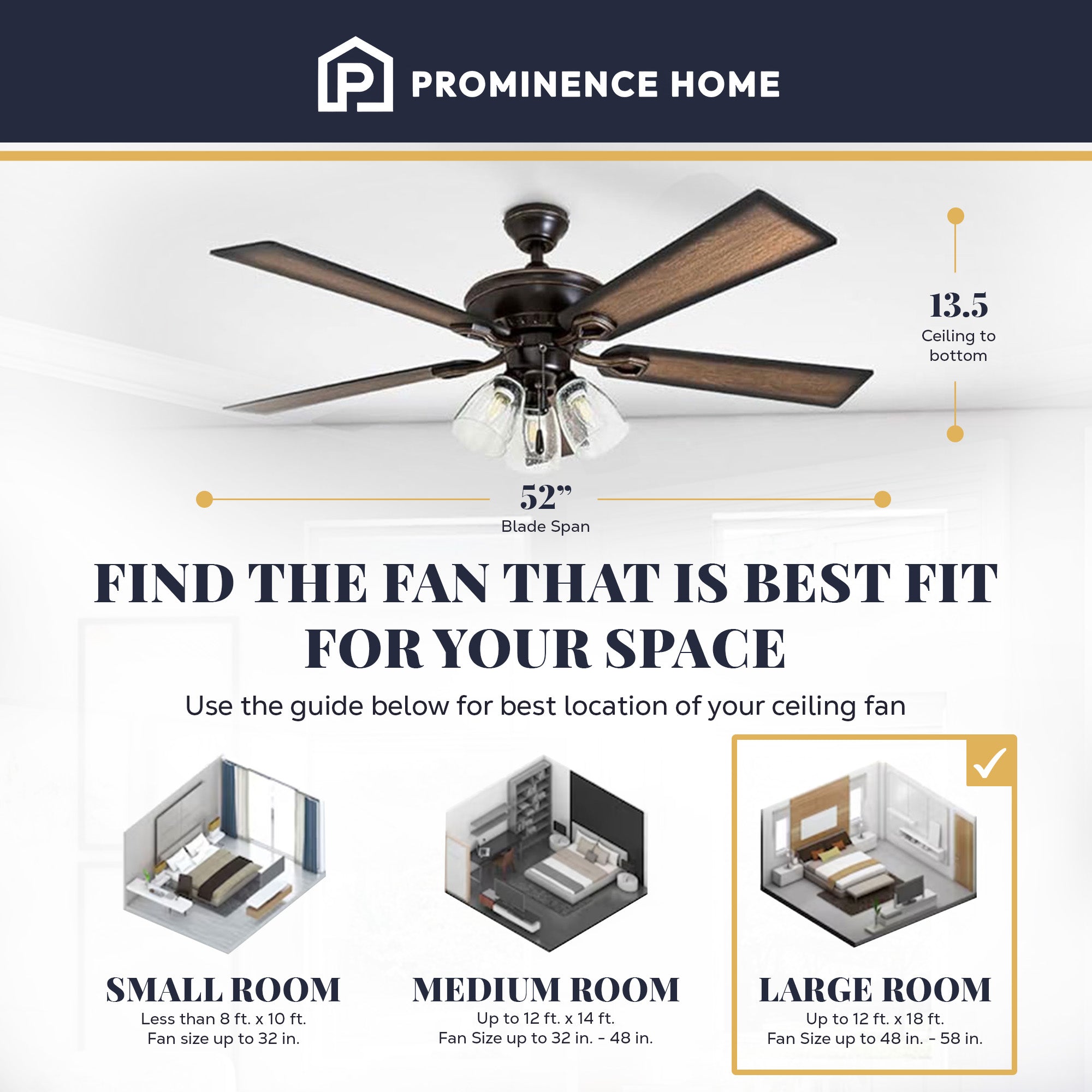 Prominence Home Glenmont, 52 Inch Farmhouse LED Ceiling Fan with Light, Bronze