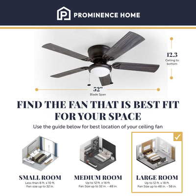 Prominence Home 52" Indoor LED Ceiling Fan w/Pull Chain, Matte Black (Open Box)