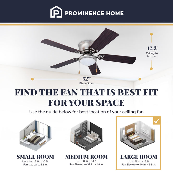 Prominence Home Benton 52" Indoor LED Ceiling Fan w/ Pull Chain, Brushed Nickel - VMInnovations