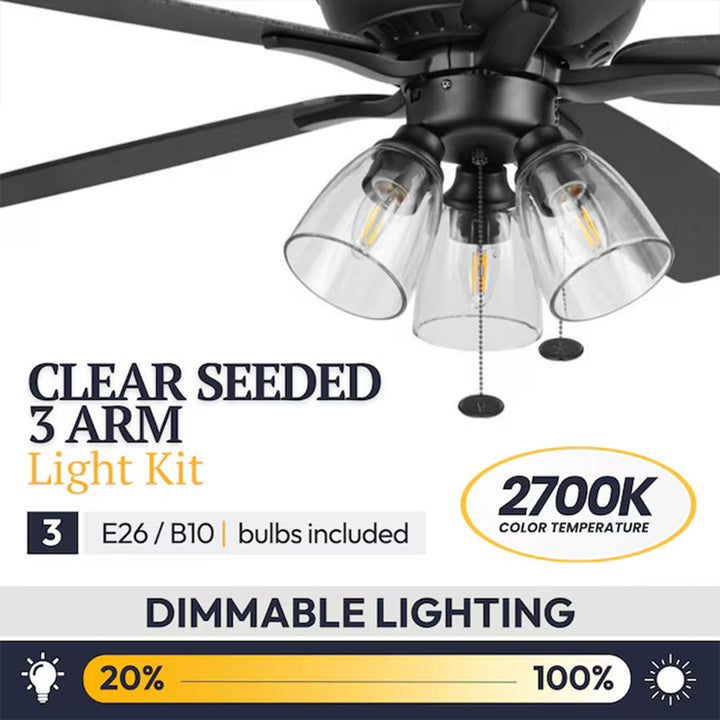 Prominence Home Glenmont 52" Indoor LED Ceiling Fan with Pull Chain, Matte Black