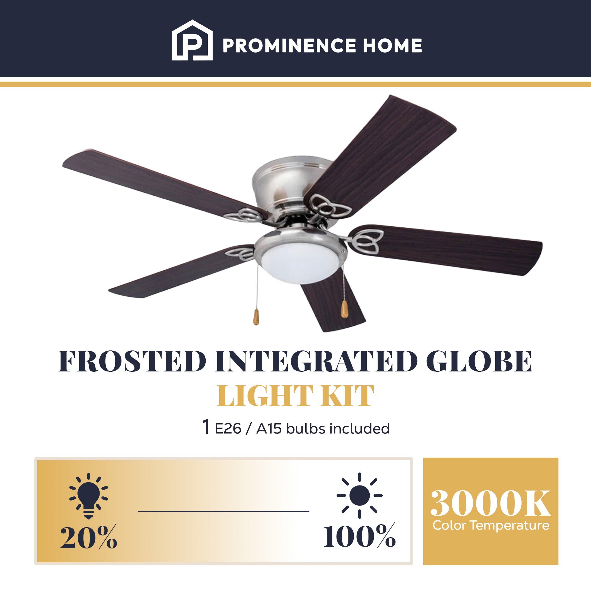 Prominence Home Benton 52" Indoor LED Ceiling Fan w/ Pull Chain, Brushed Nickel