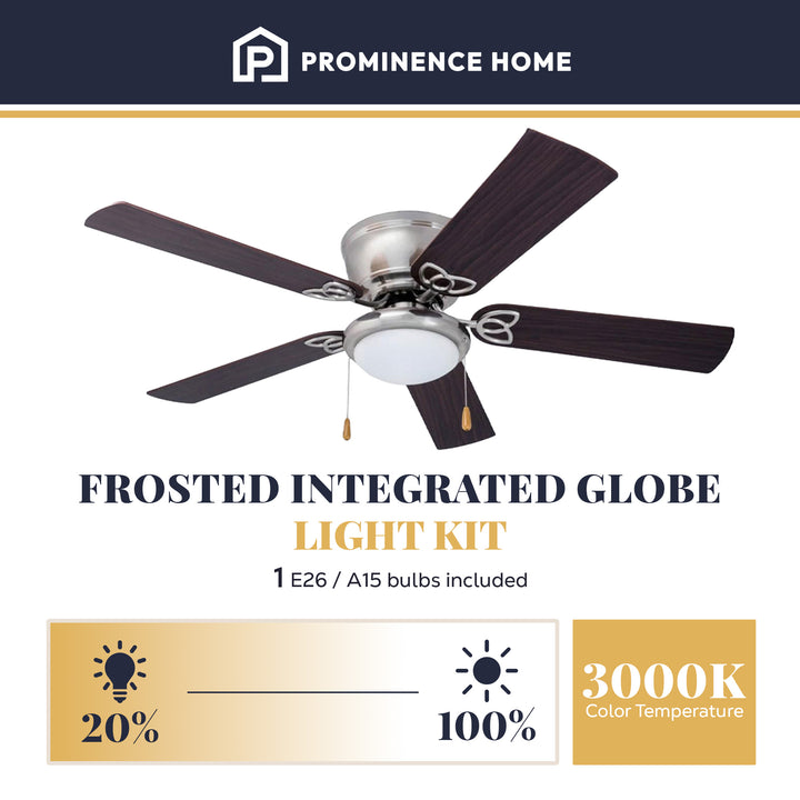 Prominence Home Benton 52" Indoor LED Ceiling Fan w/ Pull Chain, Brushed Nickel - VMInnovations