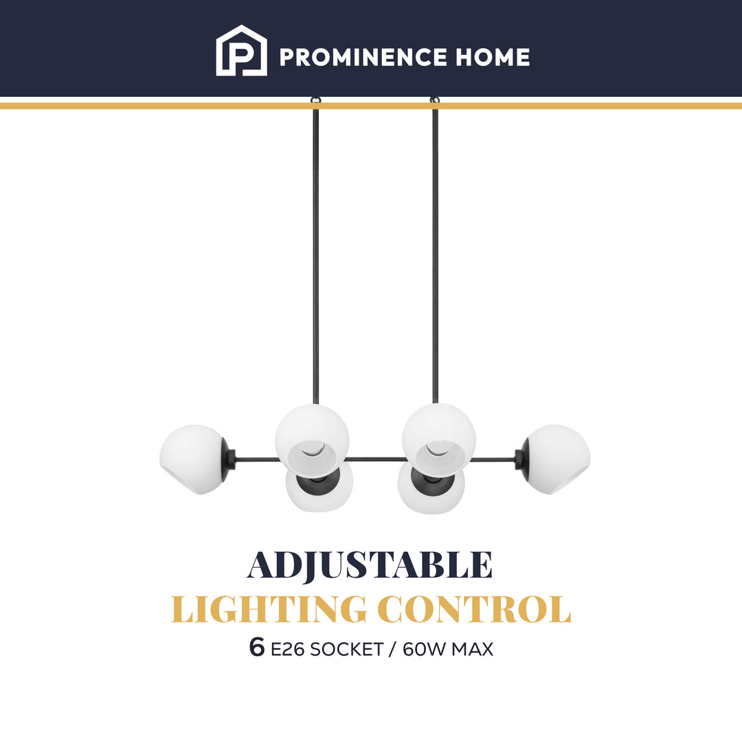 Prominence Home Stoll 6-Light Chandelier with Opal Glass Globes, Matte Black - VMInnovations