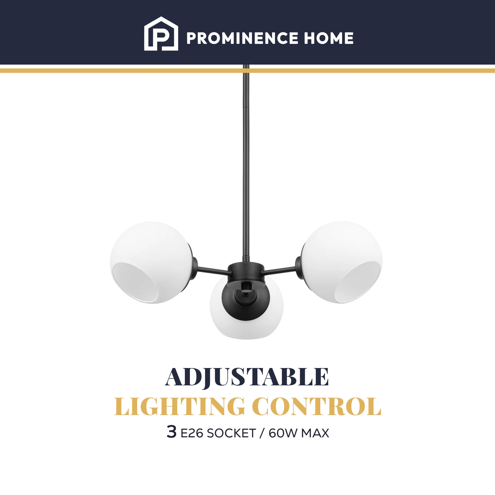 Prominence Home Stoll 3-Light Chandelier with Opal Glass Globes, Matte Black
