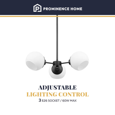 Prominence Home Stoll 3-Light Chandelier with Opal Glass Globes, Matte Black