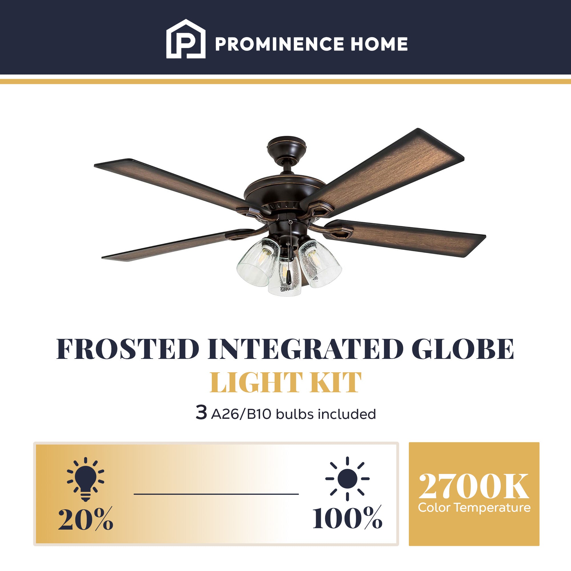 Prominence Home Glenmont, 52 Inch Farmhouse LED Ceiling Fan with Light, Bronze