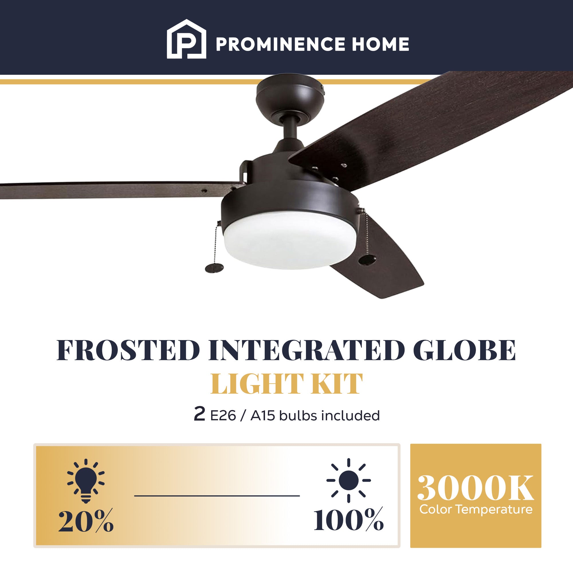 Prominence Home Statham 52" Indoor LED Ceiling Fan with Pull Chain, Bronze