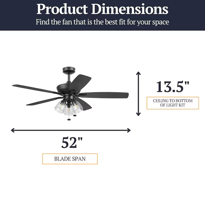 Prominence Home Glenmont 52" Indoor LED Ceiling Fan with Pull Chain, Matte Black