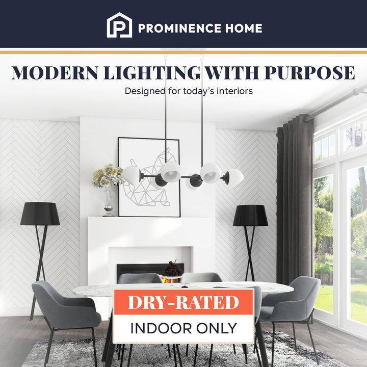 Prominence Home Stoll 6-Light Chandelier with Opal Glass Globes, Matte Black - VMInnovations