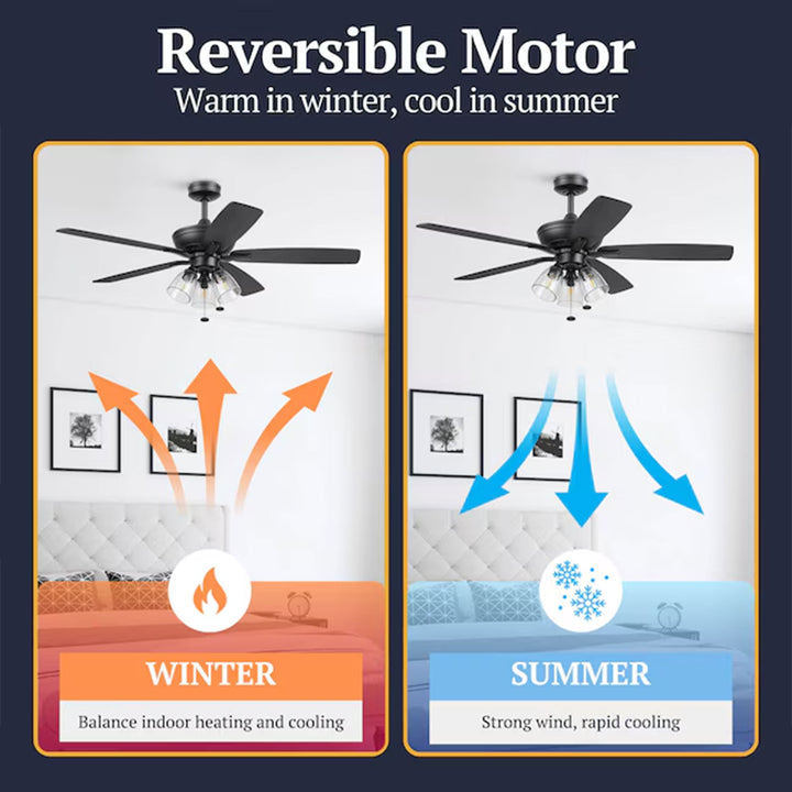 Prominence Home Glenmont 52" Indoor LED Ceiling Fan with Pull Chain, Matte Black