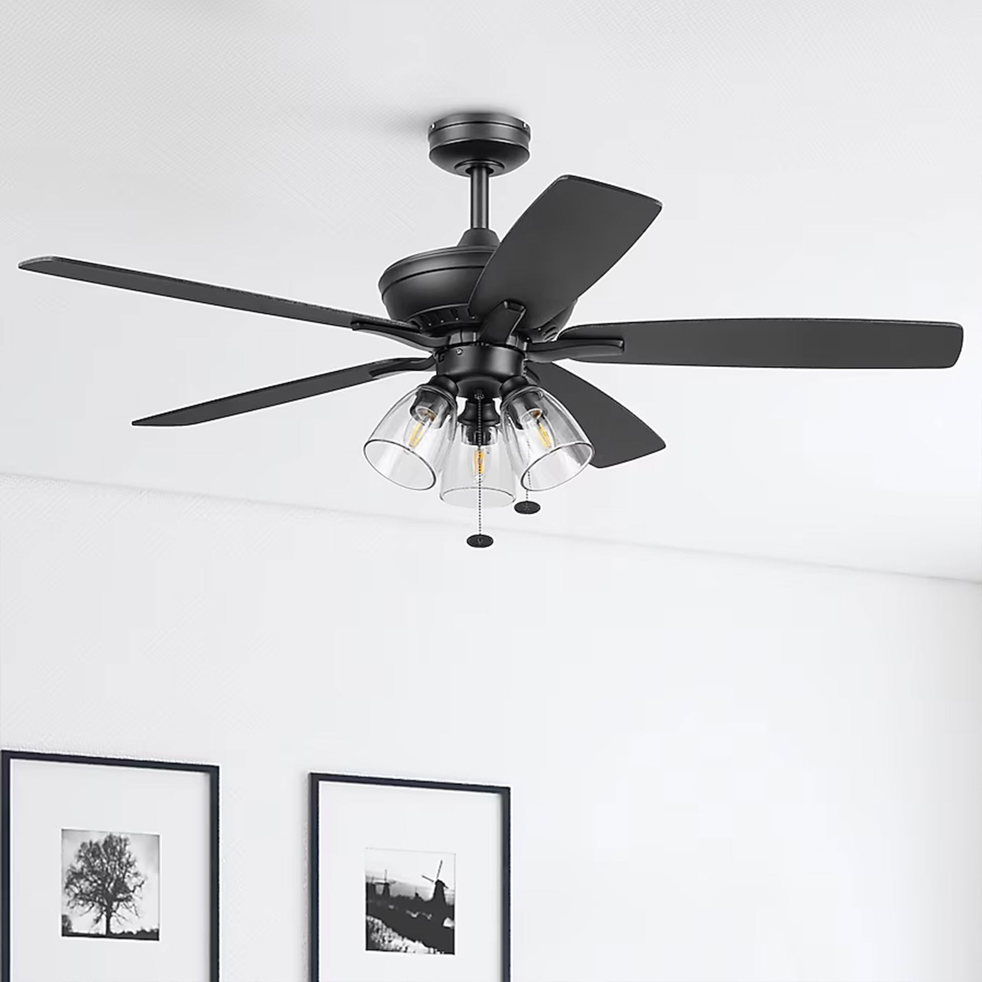 Prominence Home Glenmont 52" Indoor LED Ceiling Fan with Pull Chain, Matte Black - VMInnovations