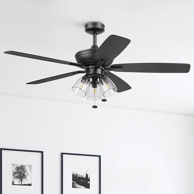 Prominence Home Glenmont 52" Indoor LED Ceiling Fan with Pull Chain, Matte Black - VMInnovations