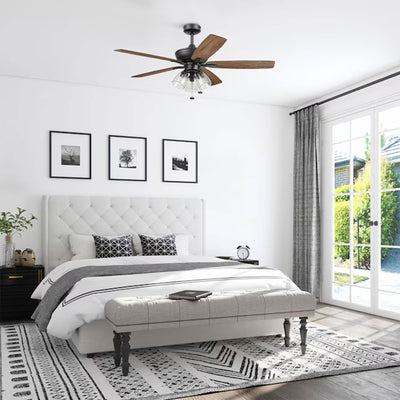 Prominence Home Glenmont 52" Indoor LED Ceiling Fan with Pull Chain, Matte Black - VMInnovations