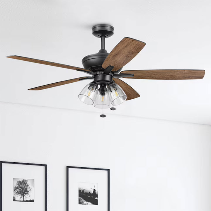 Prominence Home Glenmont 52" Indoor LED Ceiling Fan with Pull Chain, Matte Black