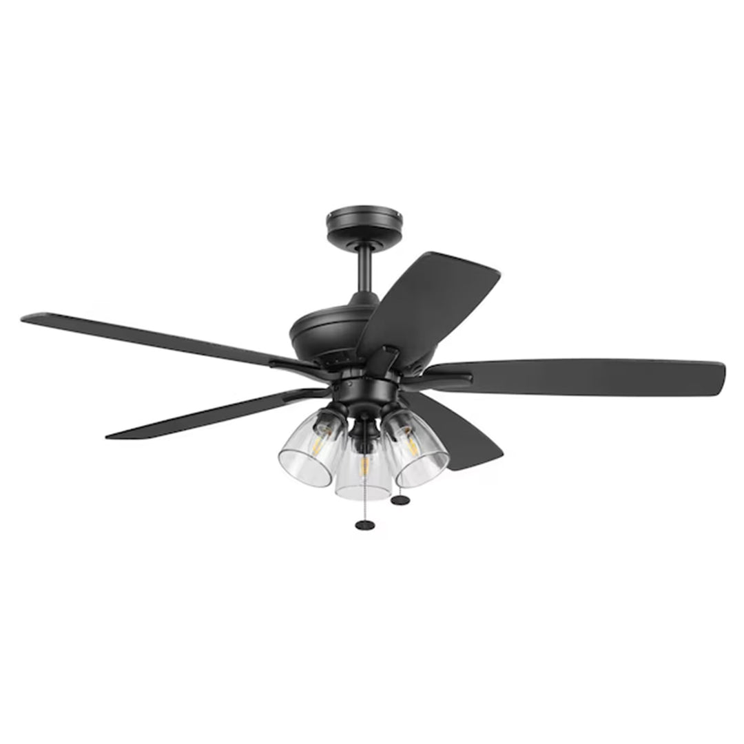 Prominence Home Glenmont 52" Indoor LED Ceiling Fan with Pull Chain, Matte Black