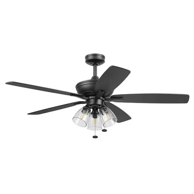 Prominence Home Glenmont 52" Indoor LED Ceiling Fan with Pull Chain, Matte Black - VMInnovations