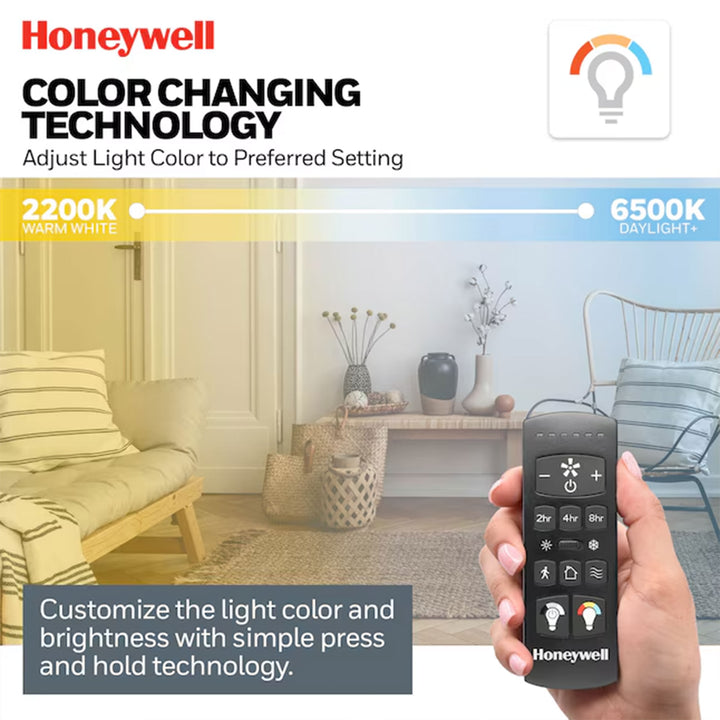 Honeywell Talbert Ceiling Fan, Color Changing LED and Remote, 70", Matte Black