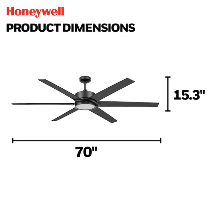 Honeywell Talbert Ceiling Fan, Color Changing LED and Remote, 70", Matte Black