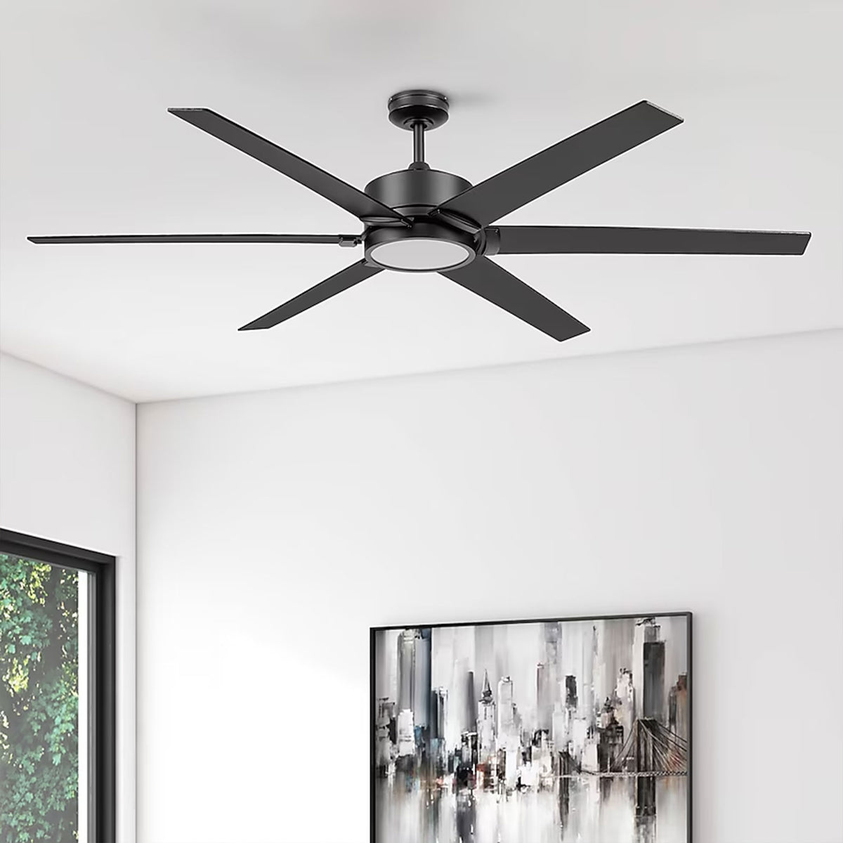 Honeywell Talbert Ceiling Fan, Color Changing LED and Remote, 70", Matte Black (Open Box)