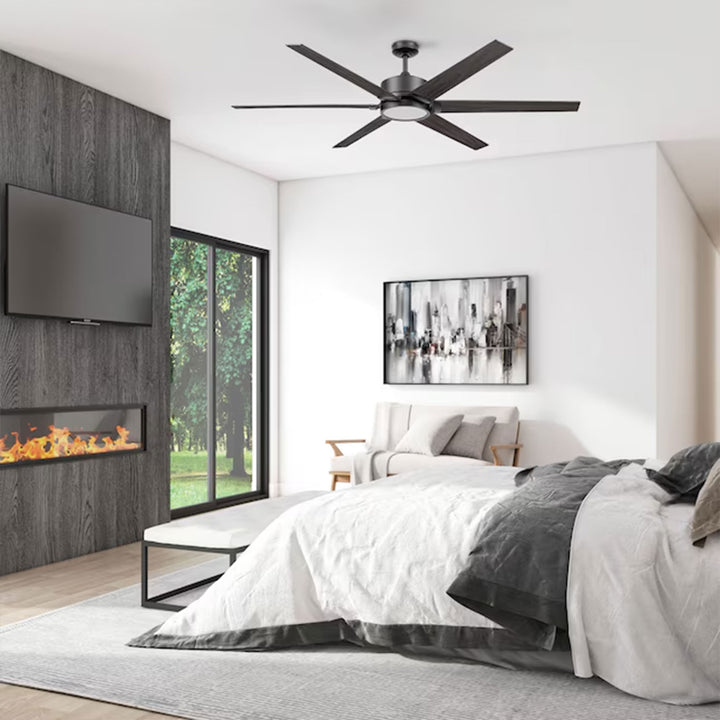 Honeywell Talbert Ceiling Fan, Color Changing LED and Remote, 70", Matte Black