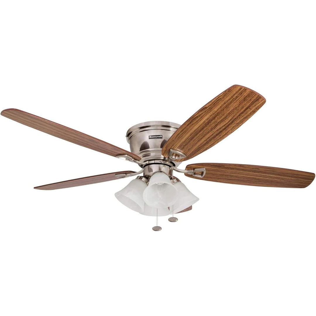 Honeywell Glen Alden 52 Inch Indoor Ceiling Fan with 4 Lights, Brushed Nickel