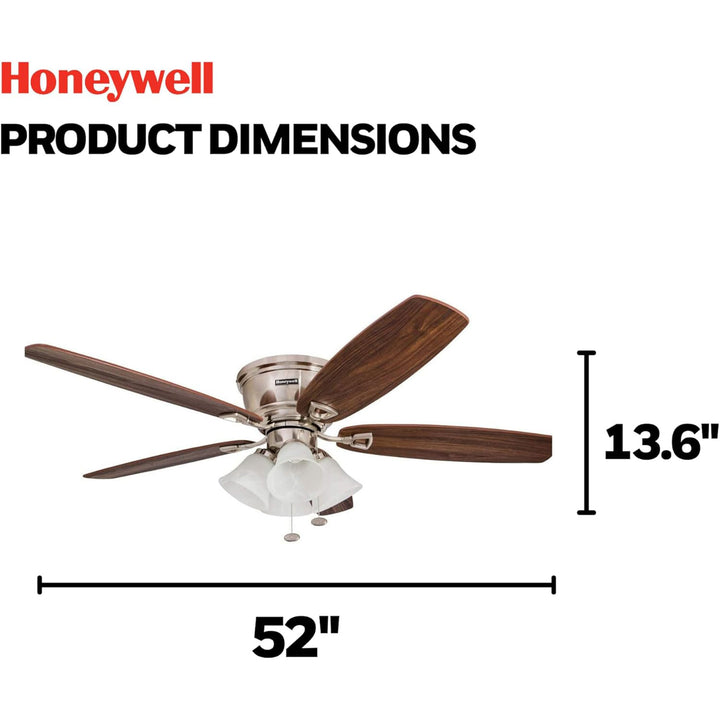 Honeywell Glen Alden 52 Inch Indoor Ceiling Fan with 4 Lights, Brushed Nickel