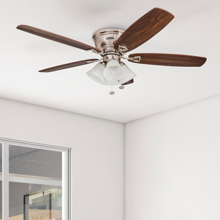 Honeywell Glen Alden 52 Inch Indoor Ceiling Fan with 4 Lights, Brushed Nickel