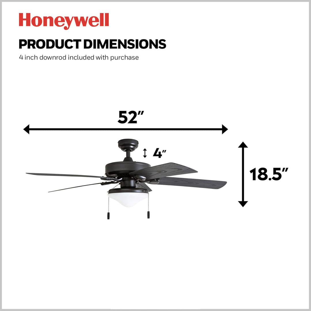 Honeywell Belmar 52 Inch Indoor Outdoor Ceiling Fan with Pull Chain, Bronze