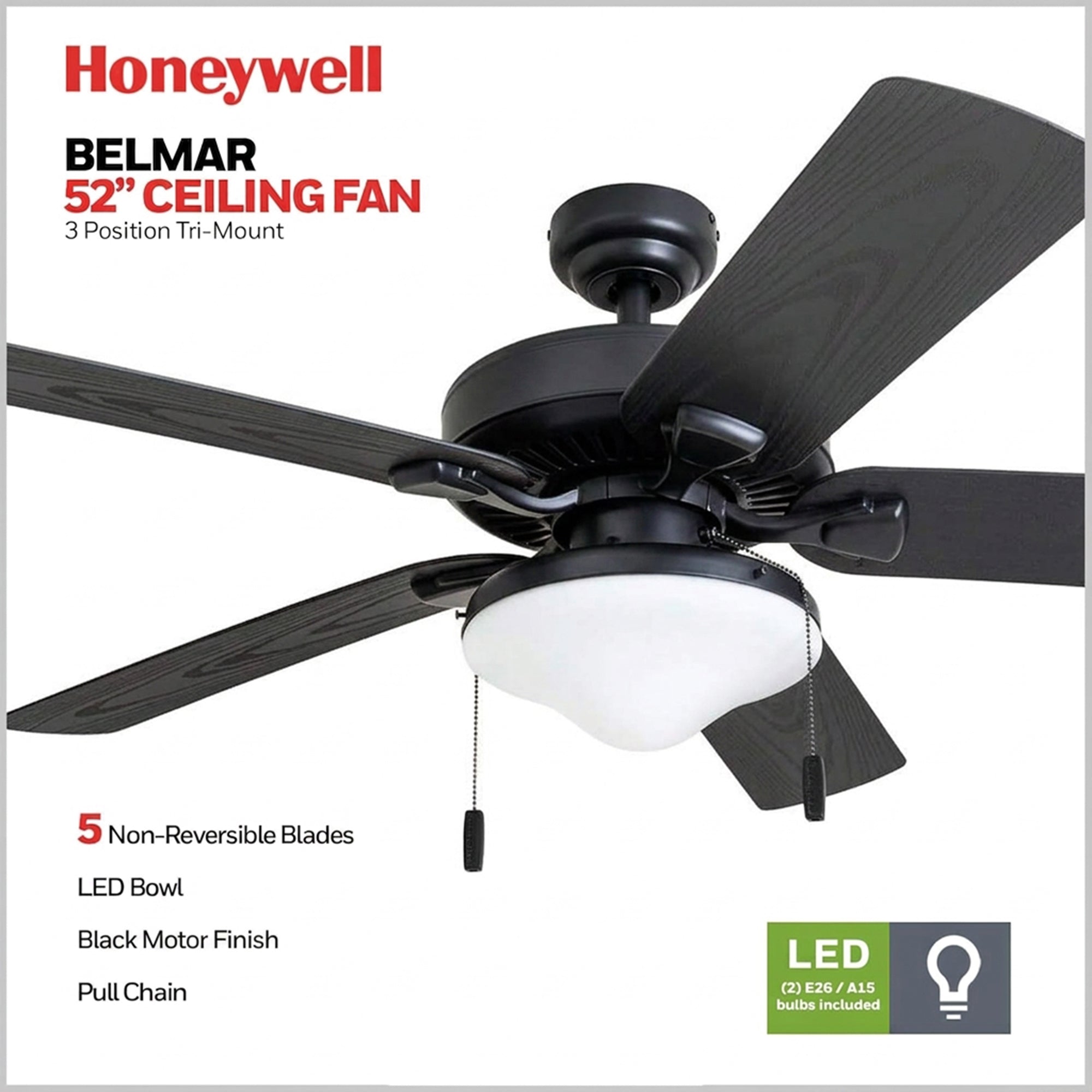 Honeywell Belmar 52 Inch Indoor Outdoor Ceiling Fan with Pull Chain, (Used) - VMInnovations