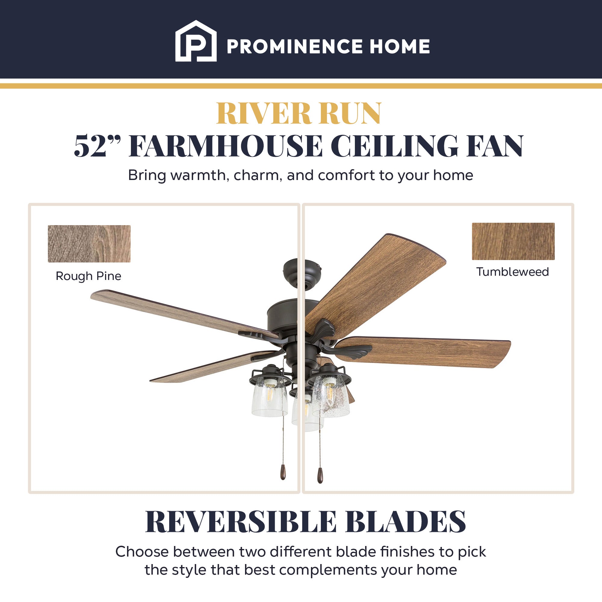 Prominence Home River Run 52" Farmhouse Ceiling Fan with Pull Chain, Bronze (For Parts)