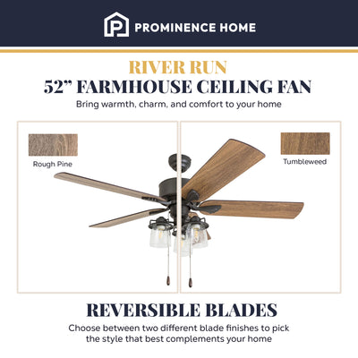 Prominence Home River Run 52" Farmhouse Ceiling Fan with Pull Chain, Bronze (For Parts)