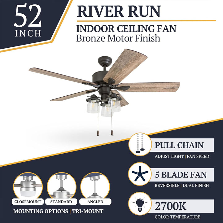 Prominence Home River Run 52" Farmhouse Ceiling Fan with Pull Chain, Bronze