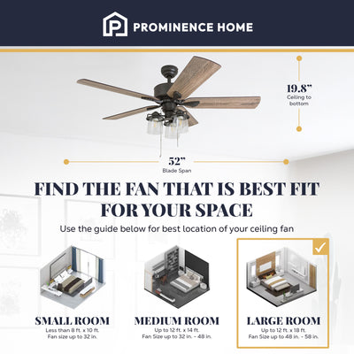 Prominence Home River Run 52" Farmhouse Ceiling Fan with Pull Chain, Bronze (For Parts)