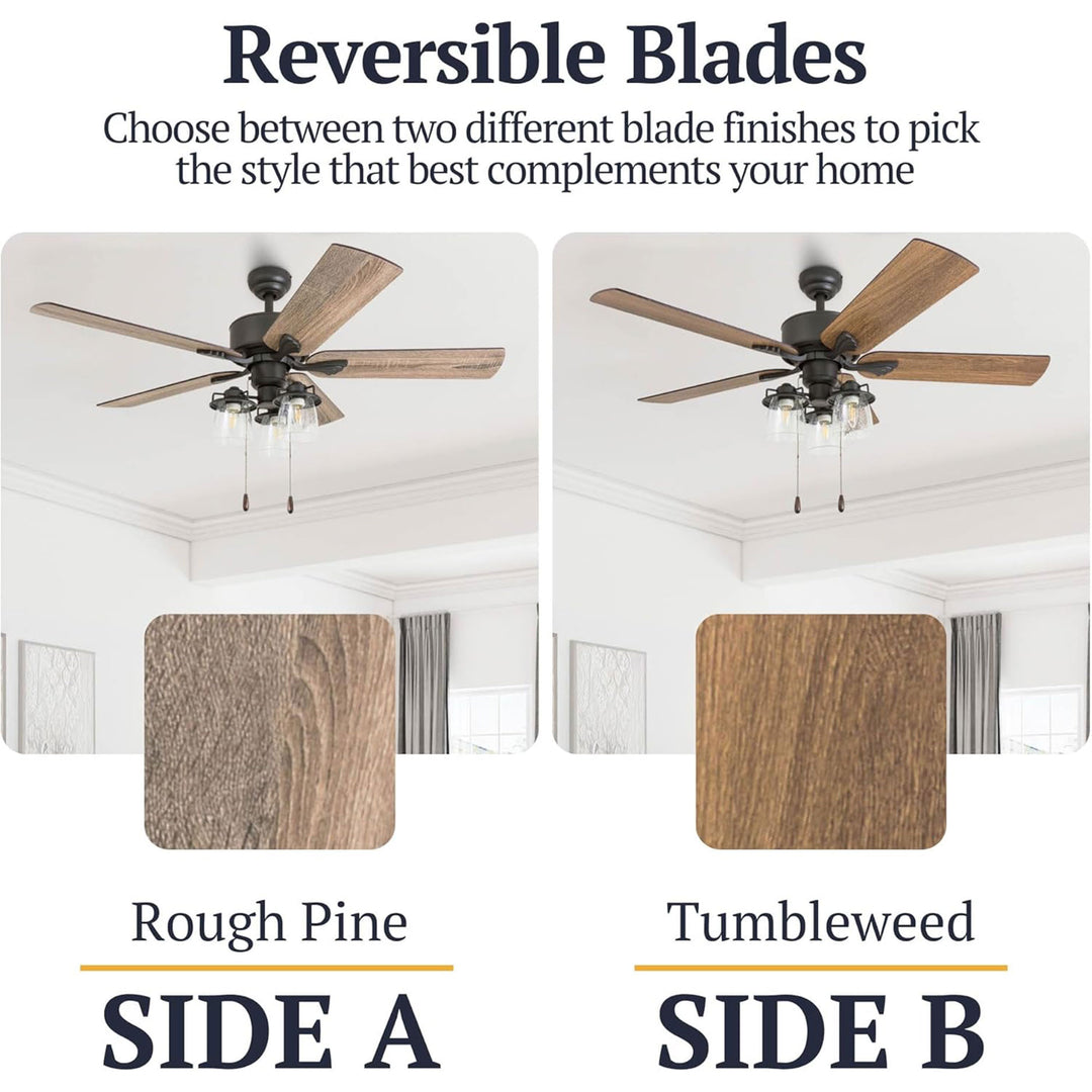 Prominence Home River Run 52" Farmhouse Ceiling Fan with Pull Chain, Bronze