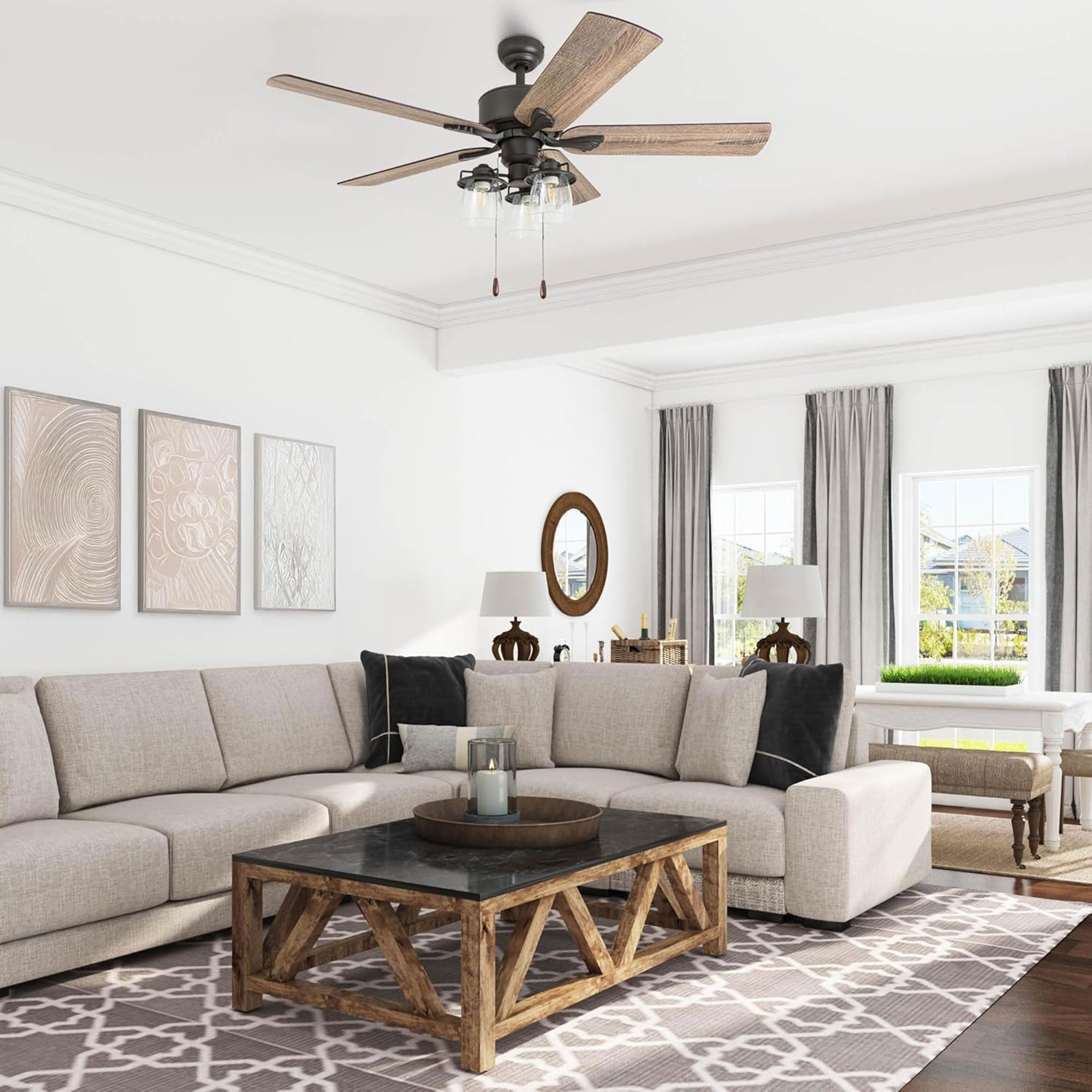 Prominence Home River Run 52" Farmhouse Ceiling Fan with Pull Chain, Bronze (For Parts)