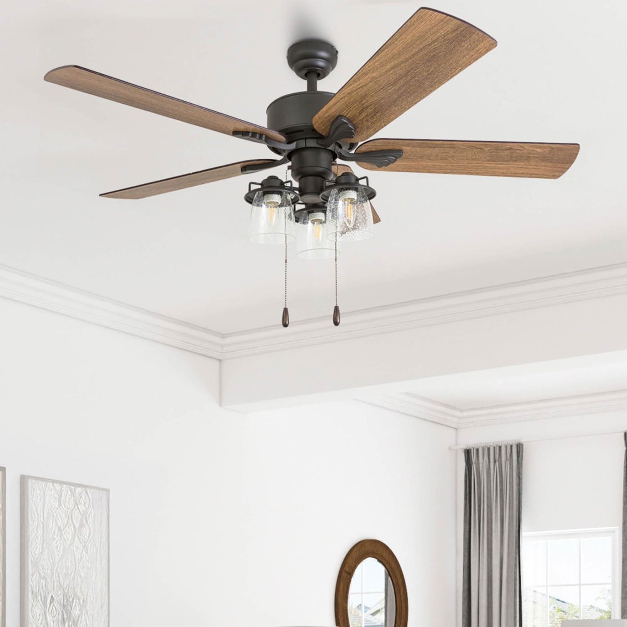 Prominence Home River Run 52" Farmhouse Ceiling Fan with Pull Chain, Bronze (For Parts)