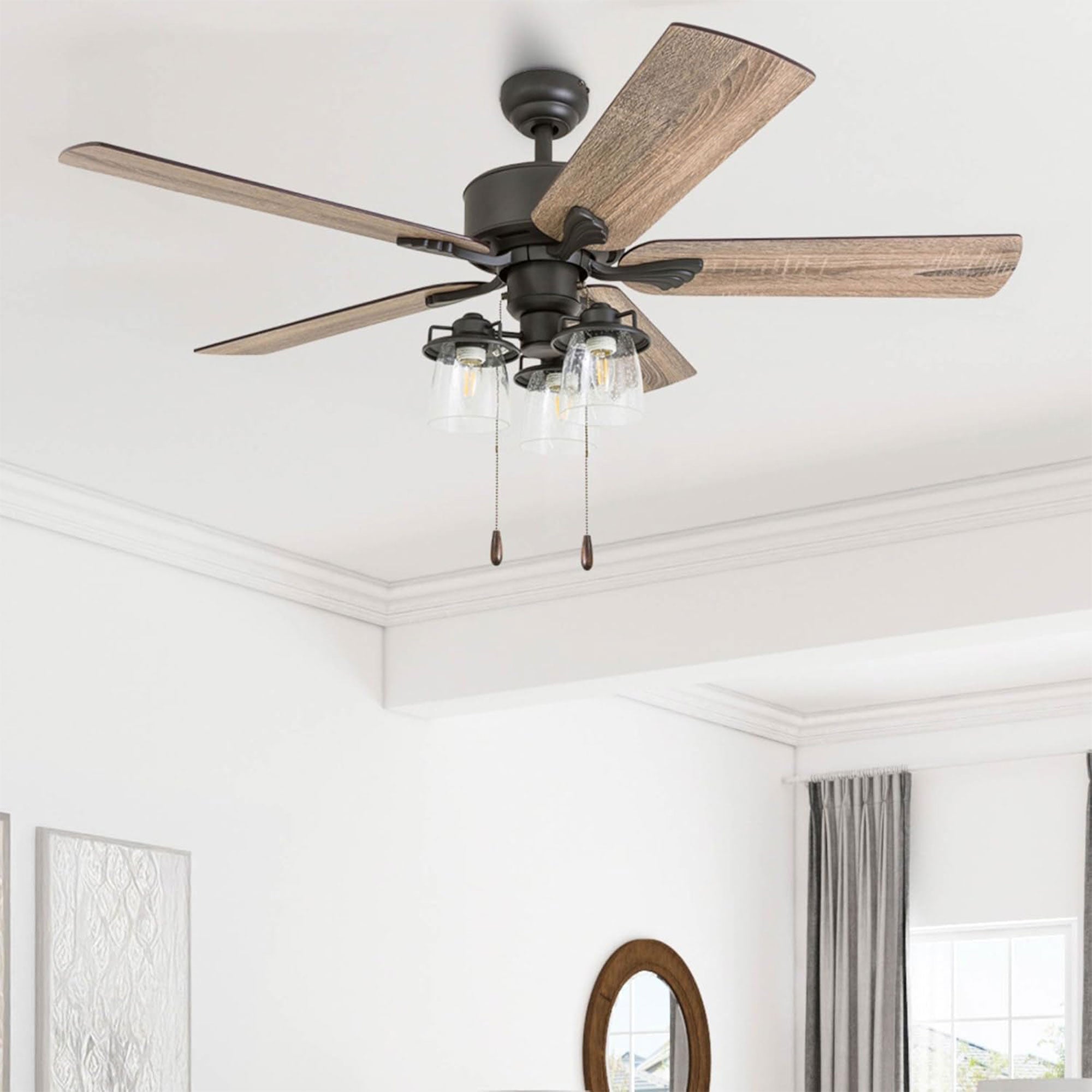 Prominence Home River Run 52" Farmhouse Ceiling Fan with Pull Chain, Bronze (For Parts)