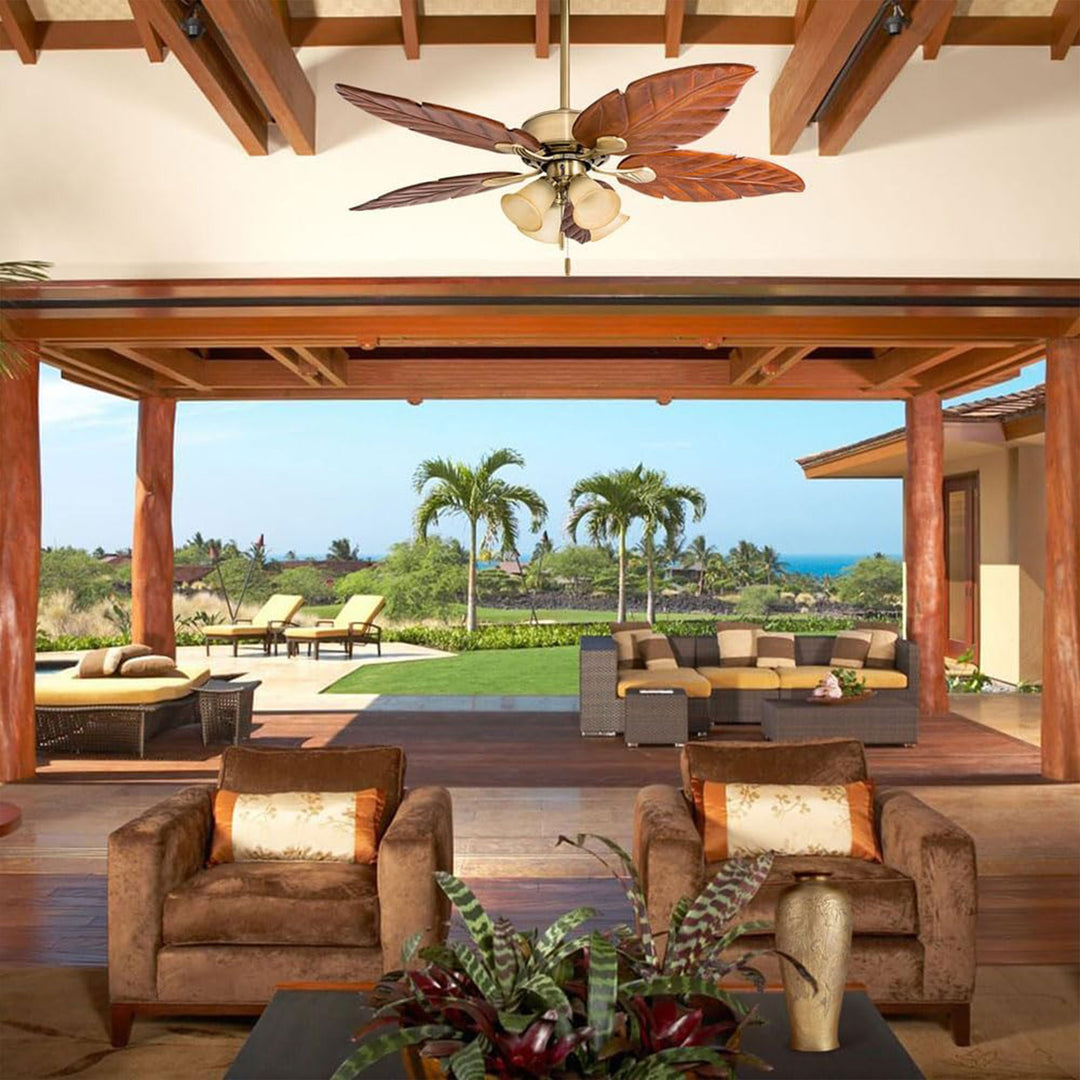 Honeywell Royal Palm 52" Tropical LED Ceiling Fan with Pull Chain, Aged Brass