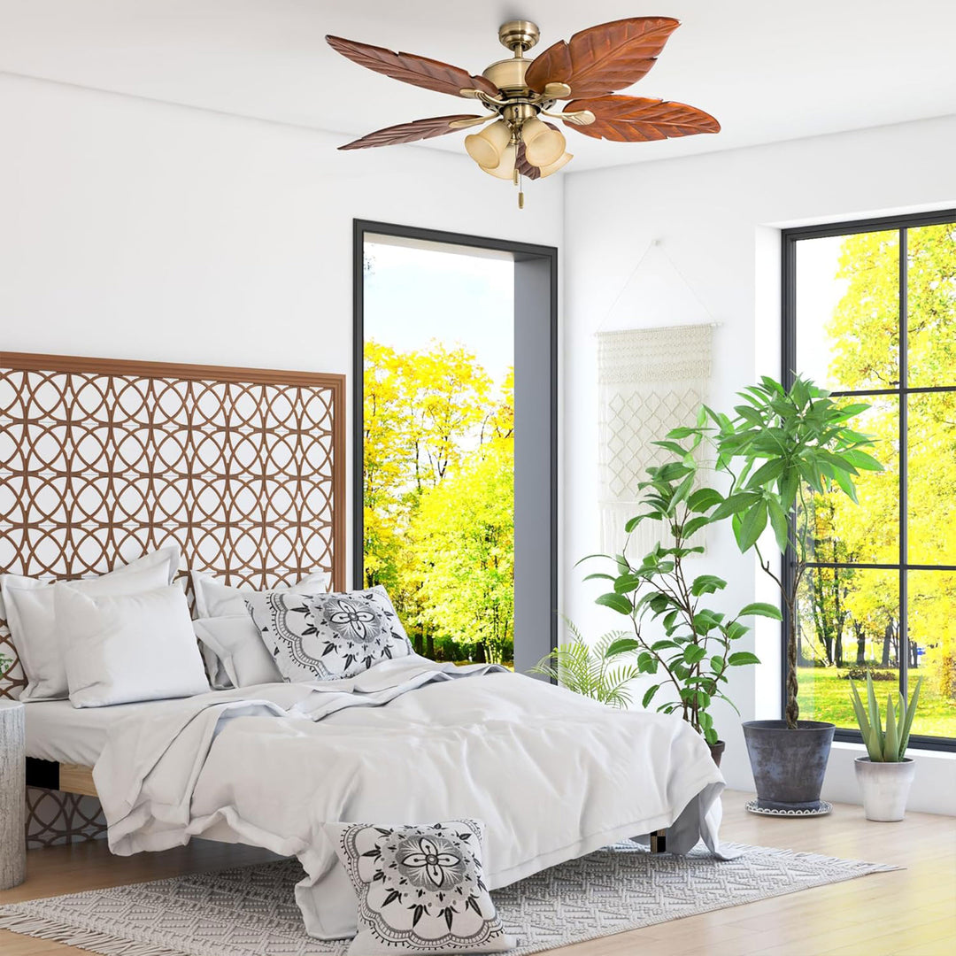 Honeywell Royal Palm 52" Tropical LED Ceiling Fan with Pull Chain, Aged Brass