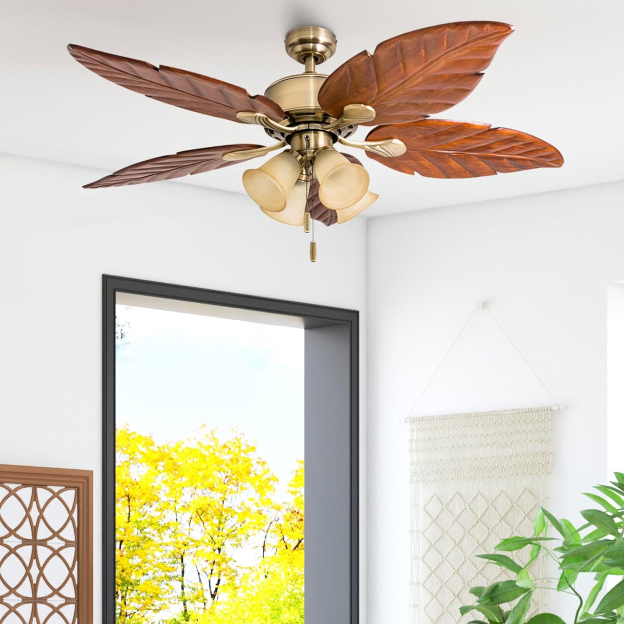 Honeywell Royal Palm 52" Tropical LED Ceiling Fan with Pull Chain, Aged Brass (For Parts)