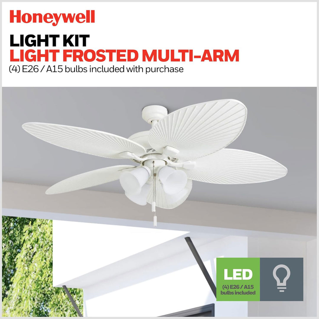 Honeywell Palm Lake 52" Indoor Outdoor Ceiling Fan w/ Light & Pull Chain, White