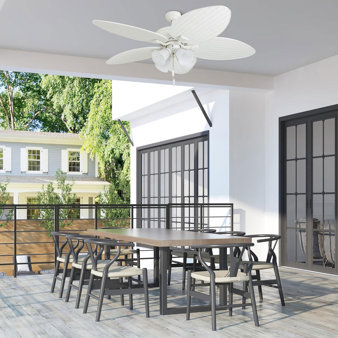 Honeywell Palm Lake 52" Indoor Outdoor Ceiling Fan w/ Light & Pull Chain, White
