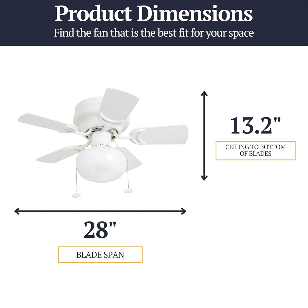 Prominence Home Hero, 28” Flush Mount Indoor LED Ceiling Fan with Light, White