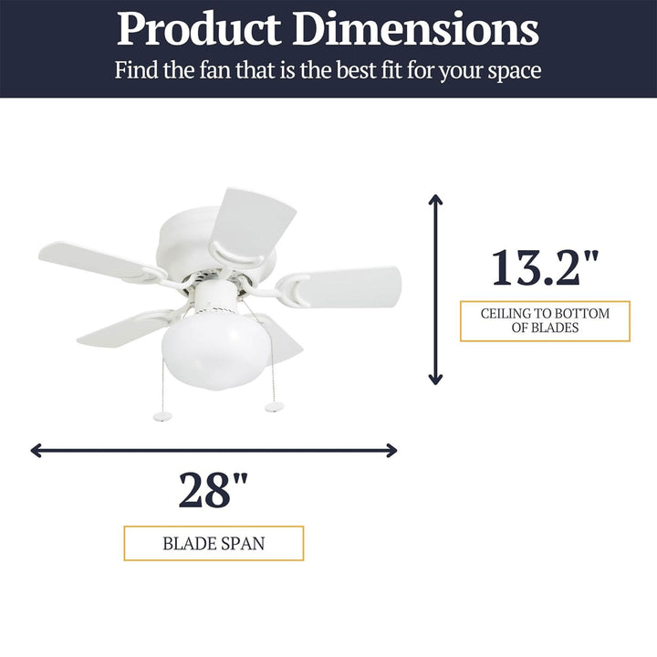 Prominence Home Hero, 28” Flush Mount Indoor LED Ceiling Fan with Light, White