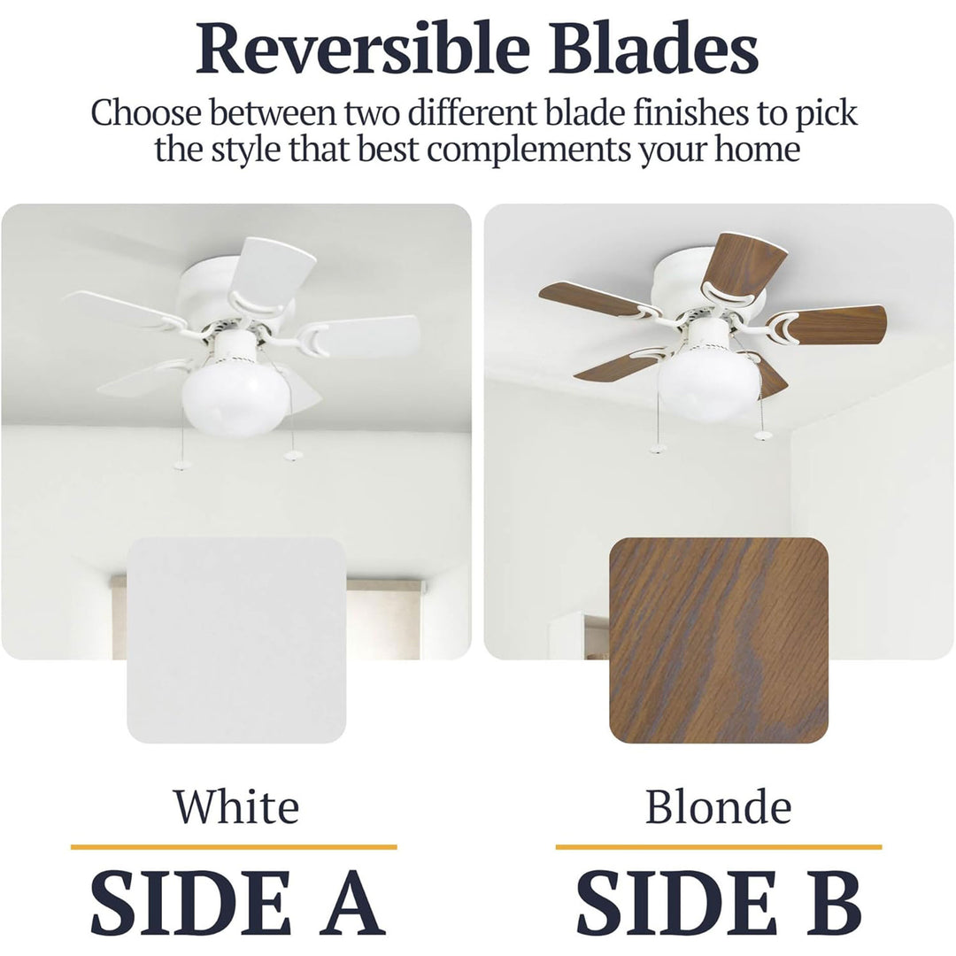 Prominence Home Hero, 28” Flush Mount Indoor LED Ceiling Fan with Light, White