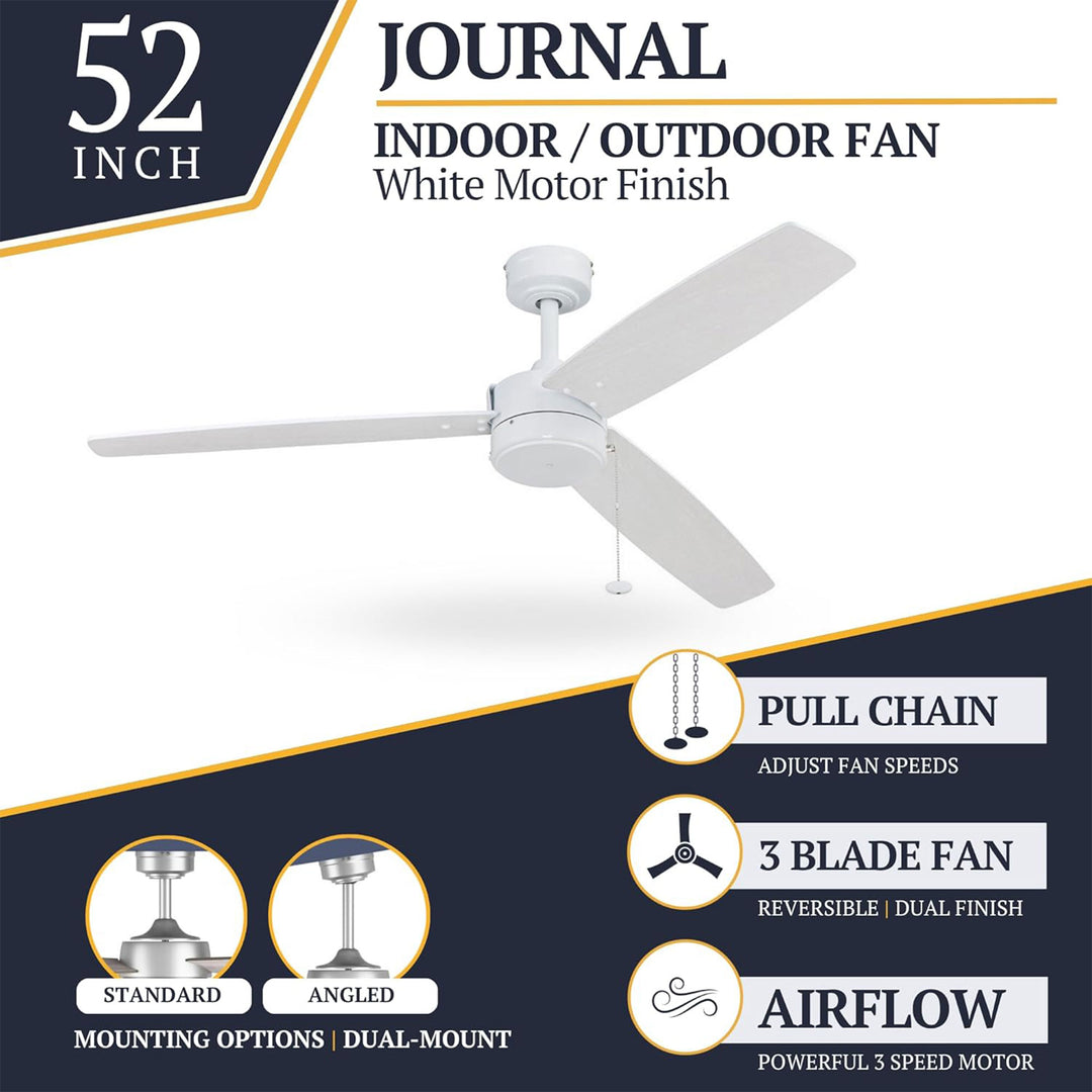 Prominence Home Journal 52" Ceiling Fan, No Light, Pull Chain Control, White