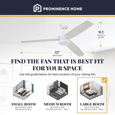 Prominence Home Journal 52" Ceiling Fan, No Light, Pull Chain Control, White - VMInnovations