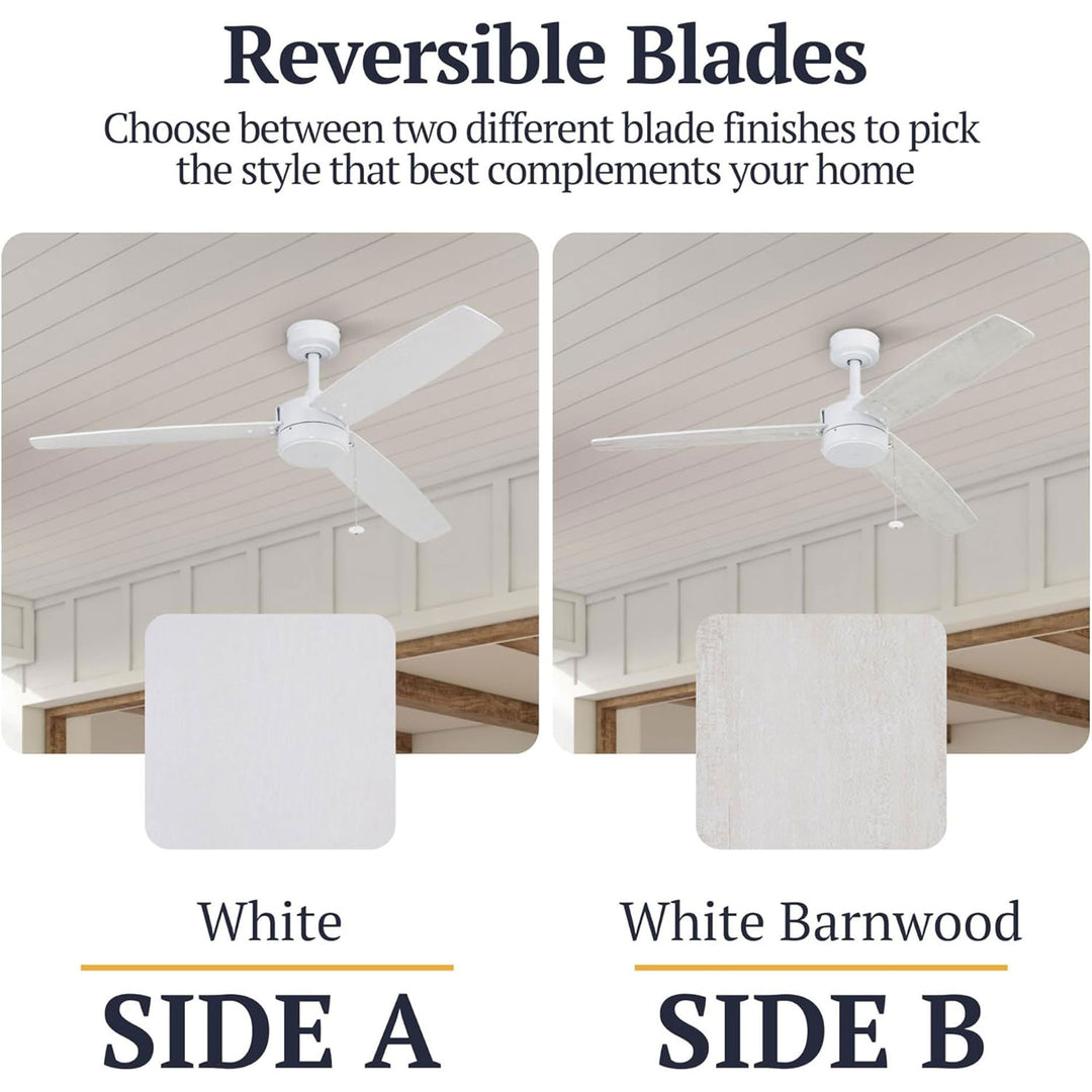 Prominence Home Journal 52" Ceiling Fan, No Light, Pull Chain Control, White